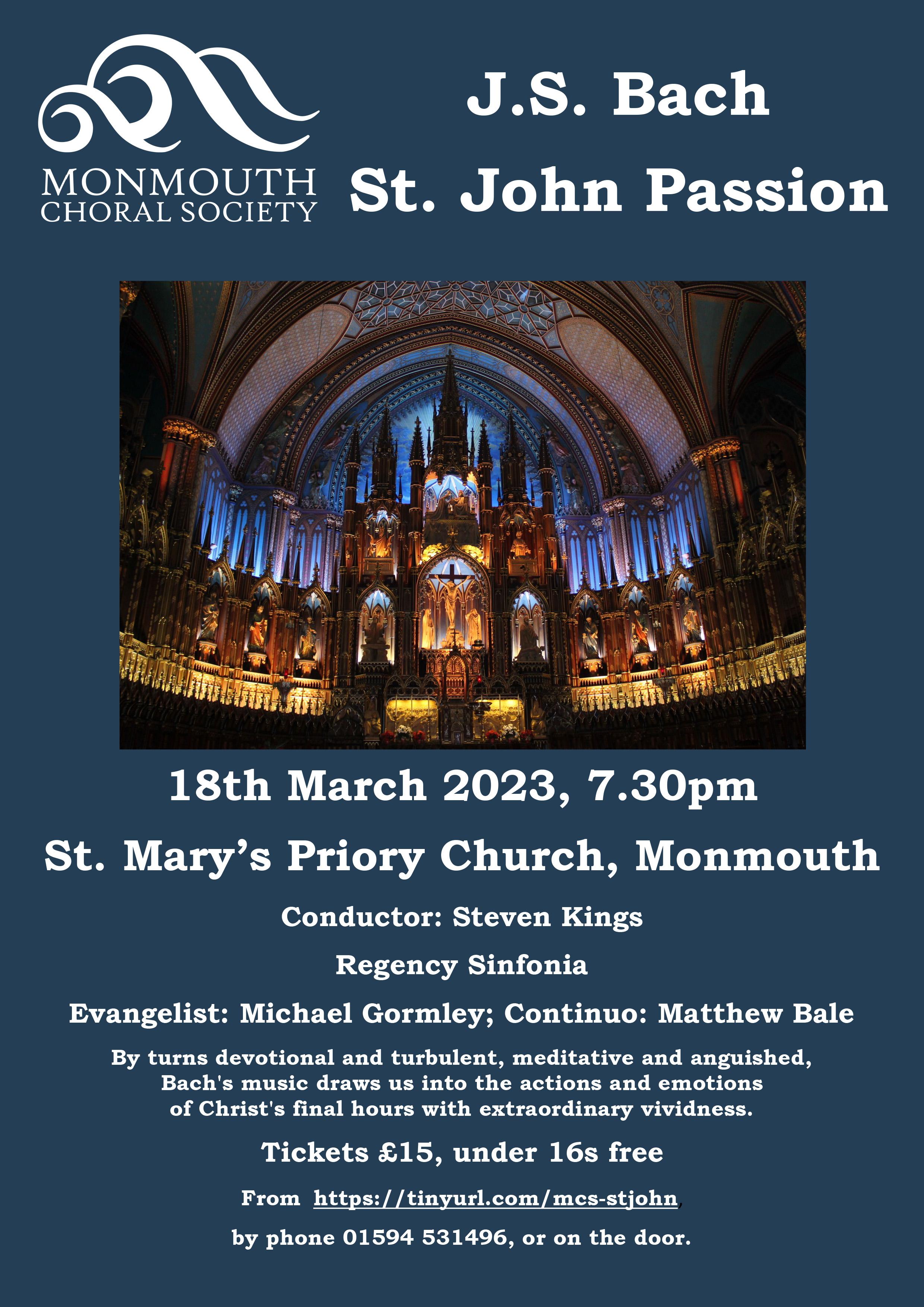 Monmouth Choral Society - 18/03/2023 7:30pm - Bach's St John Passion